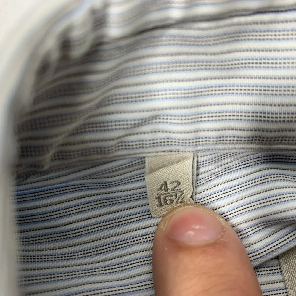 Ermenegildo‎ Zanga Mens 42 16.5 Button Front Shirt Blue Striped Long Sleeve